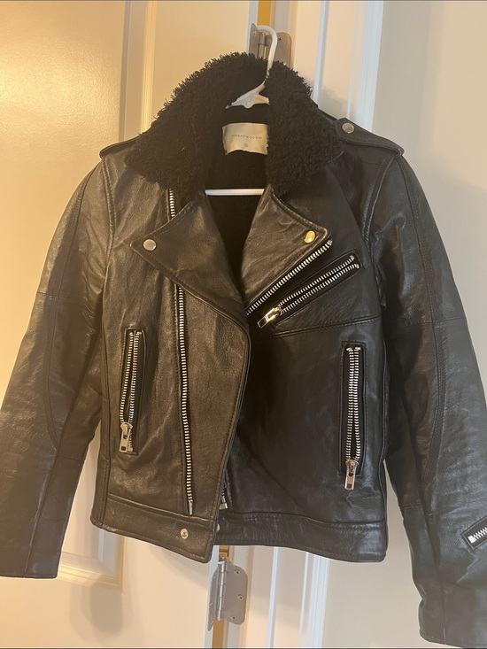 Deadwood Jackets & Blazers - Womens Leather Shearling Moto Jacket